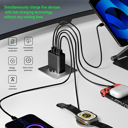 65W Fast Charger Adapter – 5-Port USB & USB-C PD/QC Quick Charging UK Plug