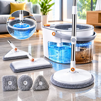 3-in-1 Spin Mop & Bucket Set – Self-Cleaning Dual-Compartment System with 3 Mop Heads
