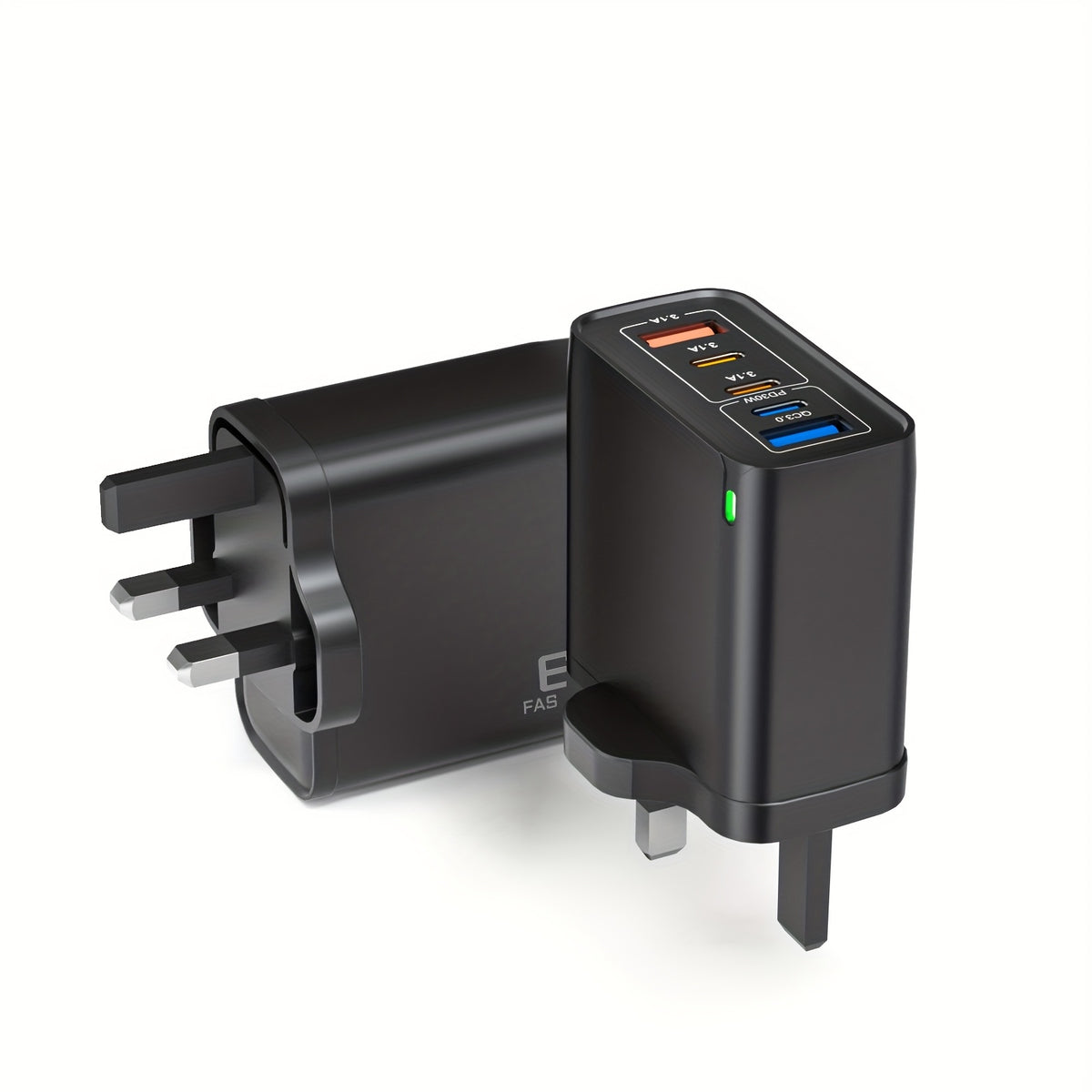 65W Fast Charger Adapter – 5-Port USB & USB-C PD/QC Quick Charging UK Plug